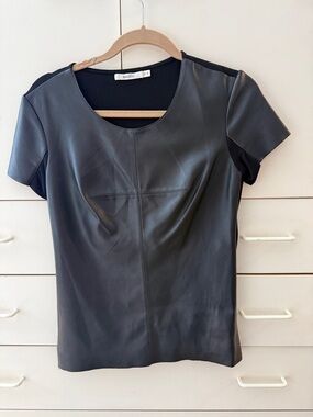 Bailey 44 Black Faux Leather Short Sleeve Top